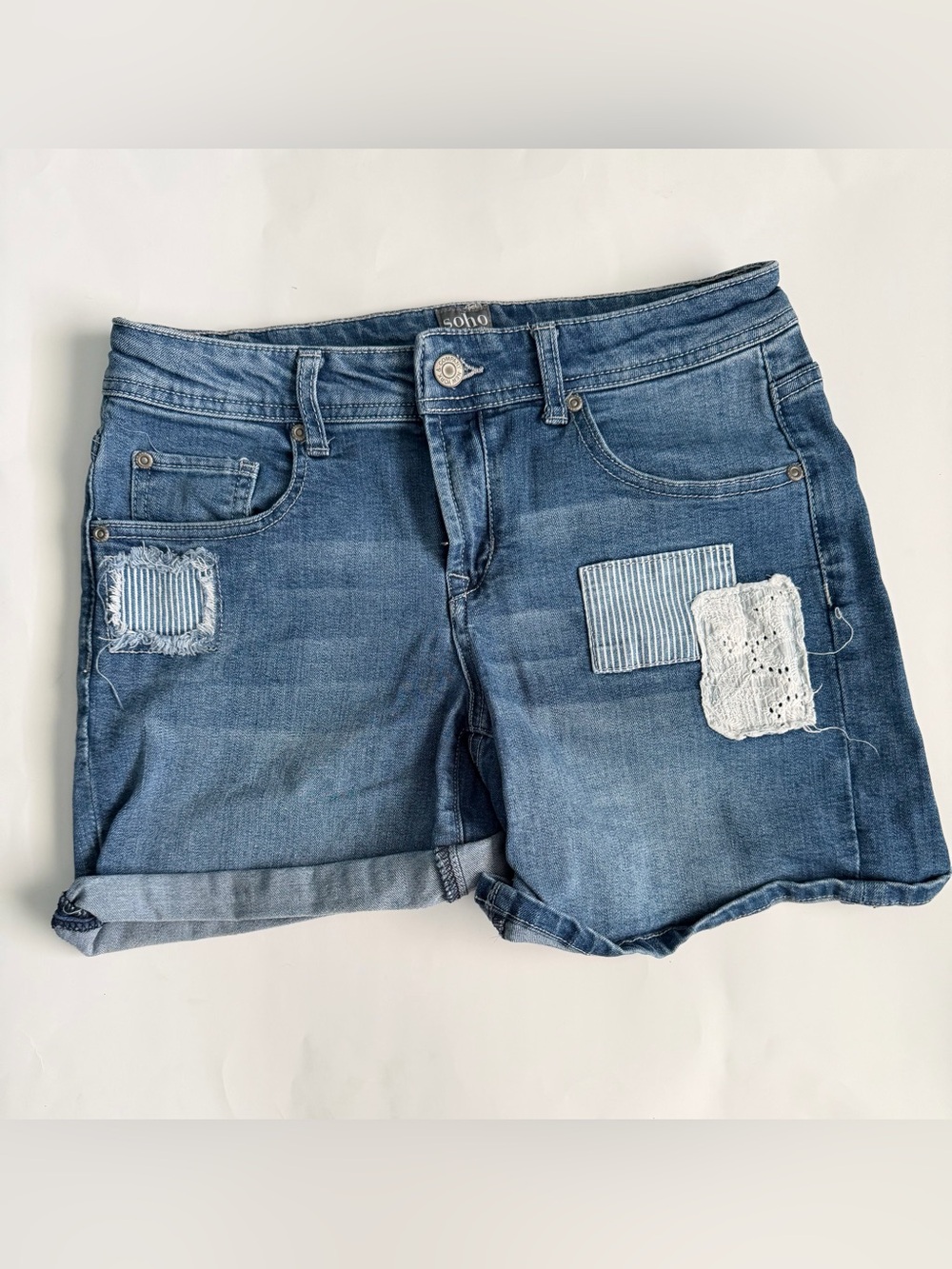 New York & Company Soho Blue Denim Patchwork Women's Shorts